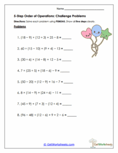 Challenge Problems Worksheet - Solving Advanced Multi-Step Expressions