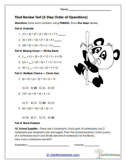 Final Review Test Worksheet