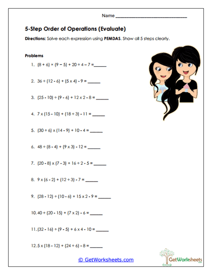 Evaluate the Expressions Worksheet