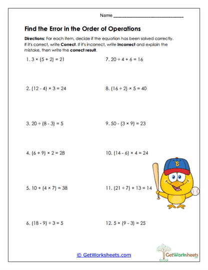 Error Analysis Worksheet