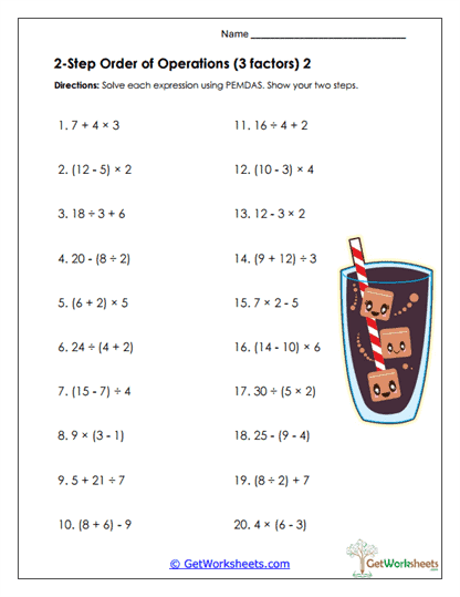 Two-Step Expressions Worksheet