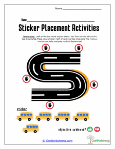 Bus Route Stickers Worksheet - Fine Motor & Route Awareness