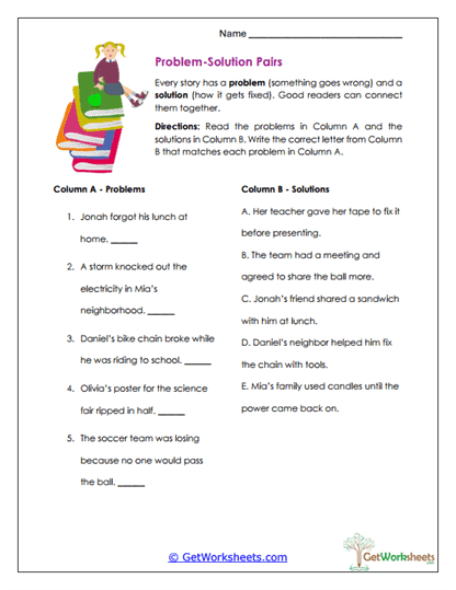 Problem-Solution Pairs Worksheet