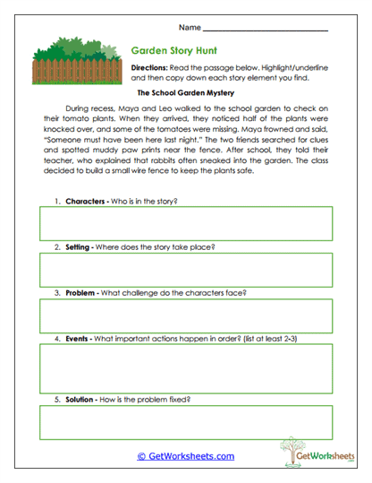 Garden Story Hunt Worksheet