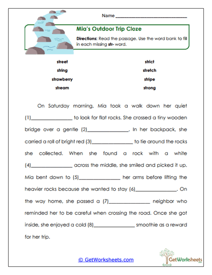 Cloze Passage Worksheet