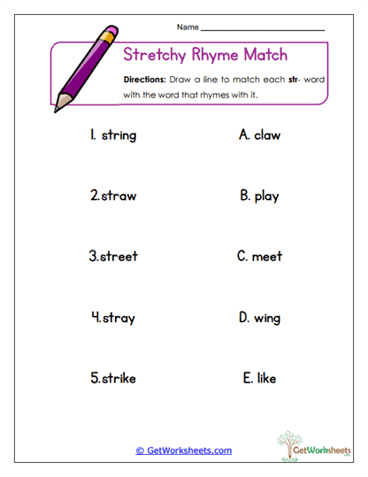 Str Rhyme Match Worksheet