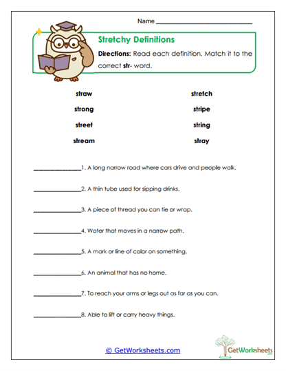 Definitions Match Worksheet