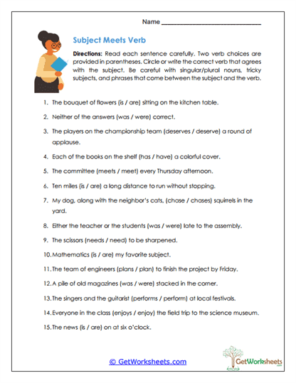 Subject Meets Verb Worksheet
