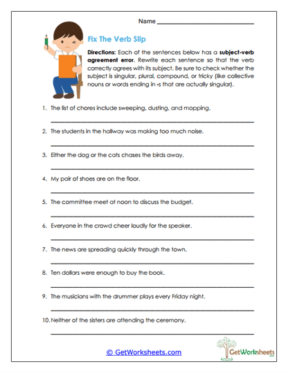 Fix the Verb Slip Worksheet