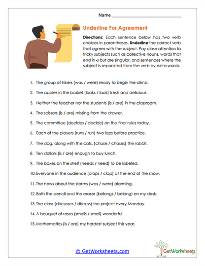 Underline for Agreement Worksheet