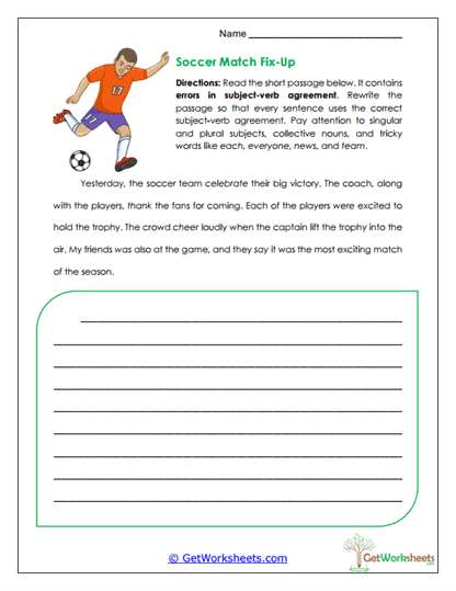Soccer Match Fix-Up Worksheet