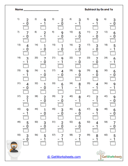 Subtracting 0s and 1s Worksheet