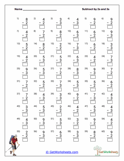 Subtraction by 2s and 3s Worksheet