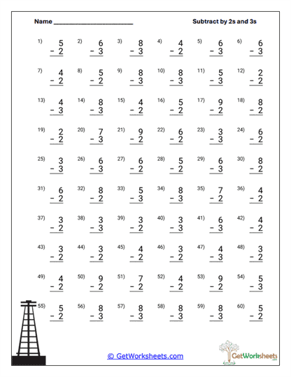 Minus Patterns Practice Worksheet