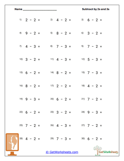 Two-Three Fact Review Worksheet