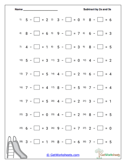Subtracting Missing Numbers Worksheet