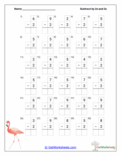 Subtracting 2s Practice Worksheet
