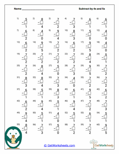 Forest Friends Subtraction Worksheet