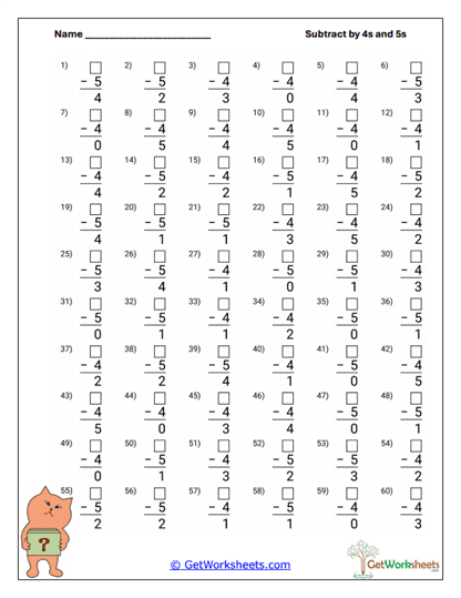 Puzzled Kitty Subtraction Worksheet