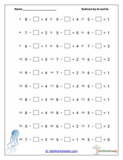 Jellyfish Minus Challenge Worksheet