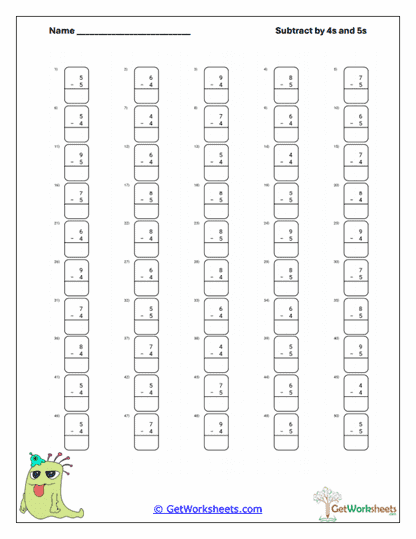 Alien Column Subtraction Worksheet
