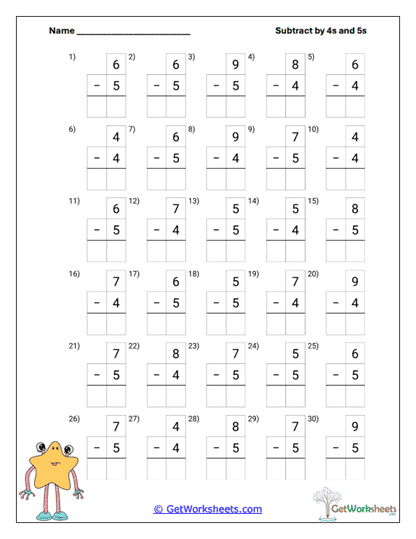 Star Subtraction Practice Worksheet