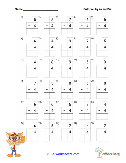 Clever Cat Subtract Worksheet