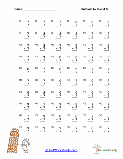 Seven-Fact Fluency Worksheet