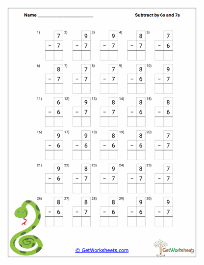 Boxed Column Minuses Worksheet