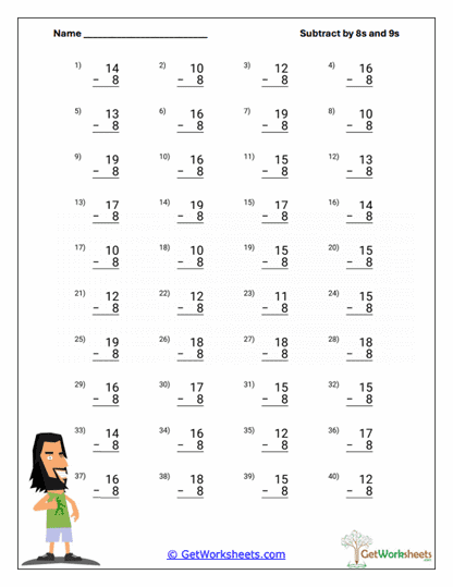 Subtract by 8s and 9s Worksheets