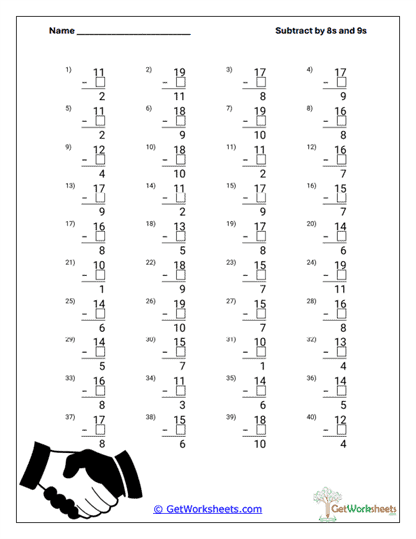Mixed 8s and 9s Removal Worksheet