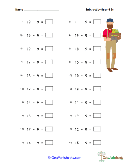 Subtracting 8s Practice Worksheet