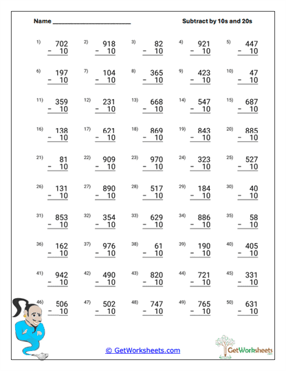 Three-Digit Tens Worksheet