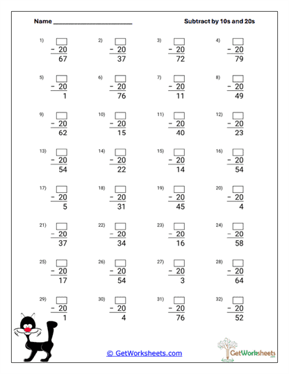 Vertical Tens Worksheet