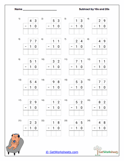 Vertical Tens Worksheet