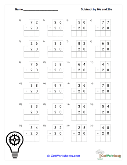 Vertical Twenties Worksheet