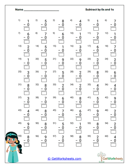 Vertical Zero-One Worksheet