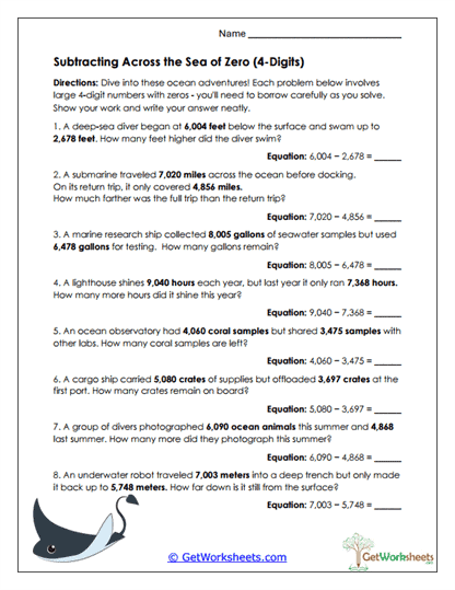 Ocean-Themed Zeroes Worksheet