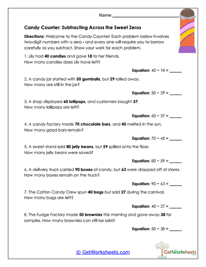 Candy Shop Zero Decrease Worksheet