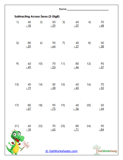 Two-Digit Zero Worksheet