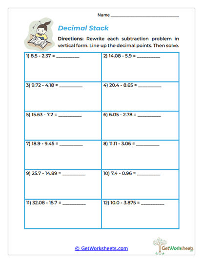 Decimal Stack Worksheet