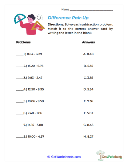 Difference Pair-Up Worksheet