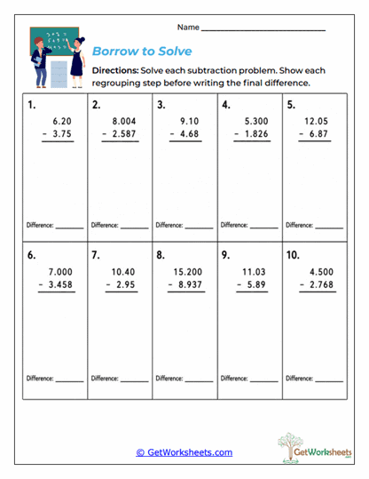 Borrow to Solve Worksheet