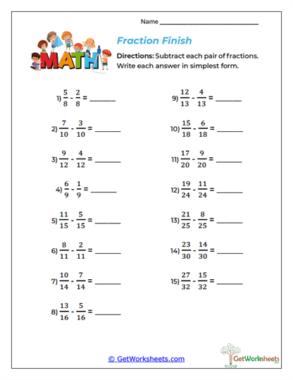 Fraction Finish Worksheet