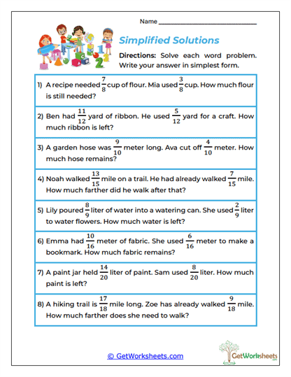 Simplified Solutions Worksheet