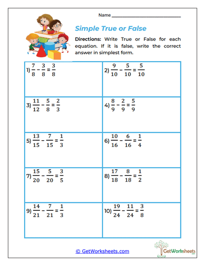 Simple True or False Worksheet