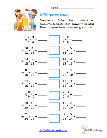 Difference Duel Worksheet