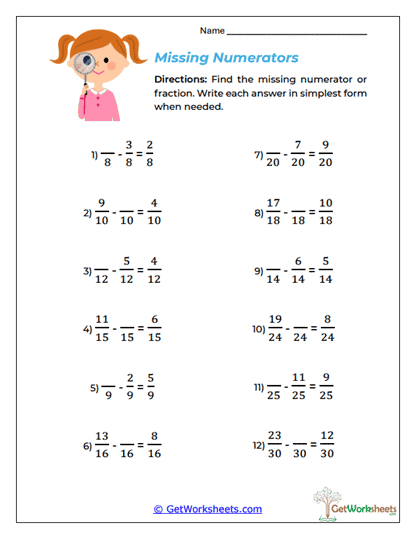 Missing Numerators Worksheet
