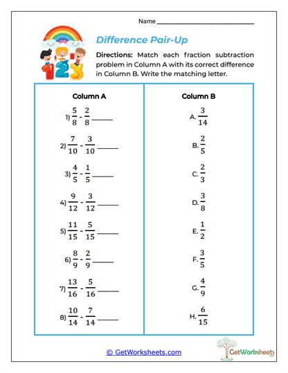 Difference Pair-Up Worksheet