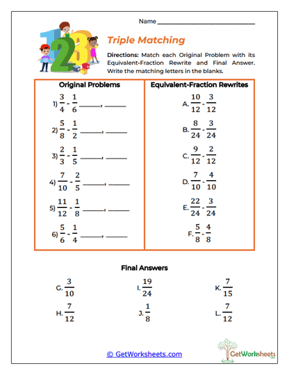 Triple Matching Worksheet